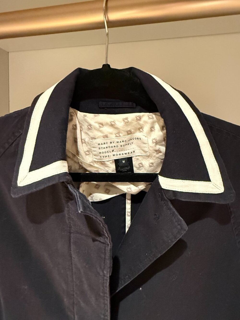 Marc by Marc Jacobs Black Cotton Trench Coat White Piping 3/4 Sleeve Nautical M - Picture 3 of 8